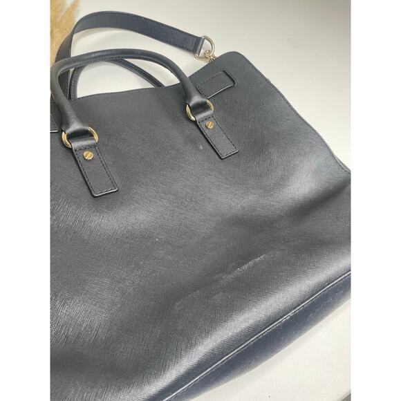 Michael Kors Hamilton Black Leather Satchel Shoulder Bag Tote Bag Gold Chain - Picture 11 of 13